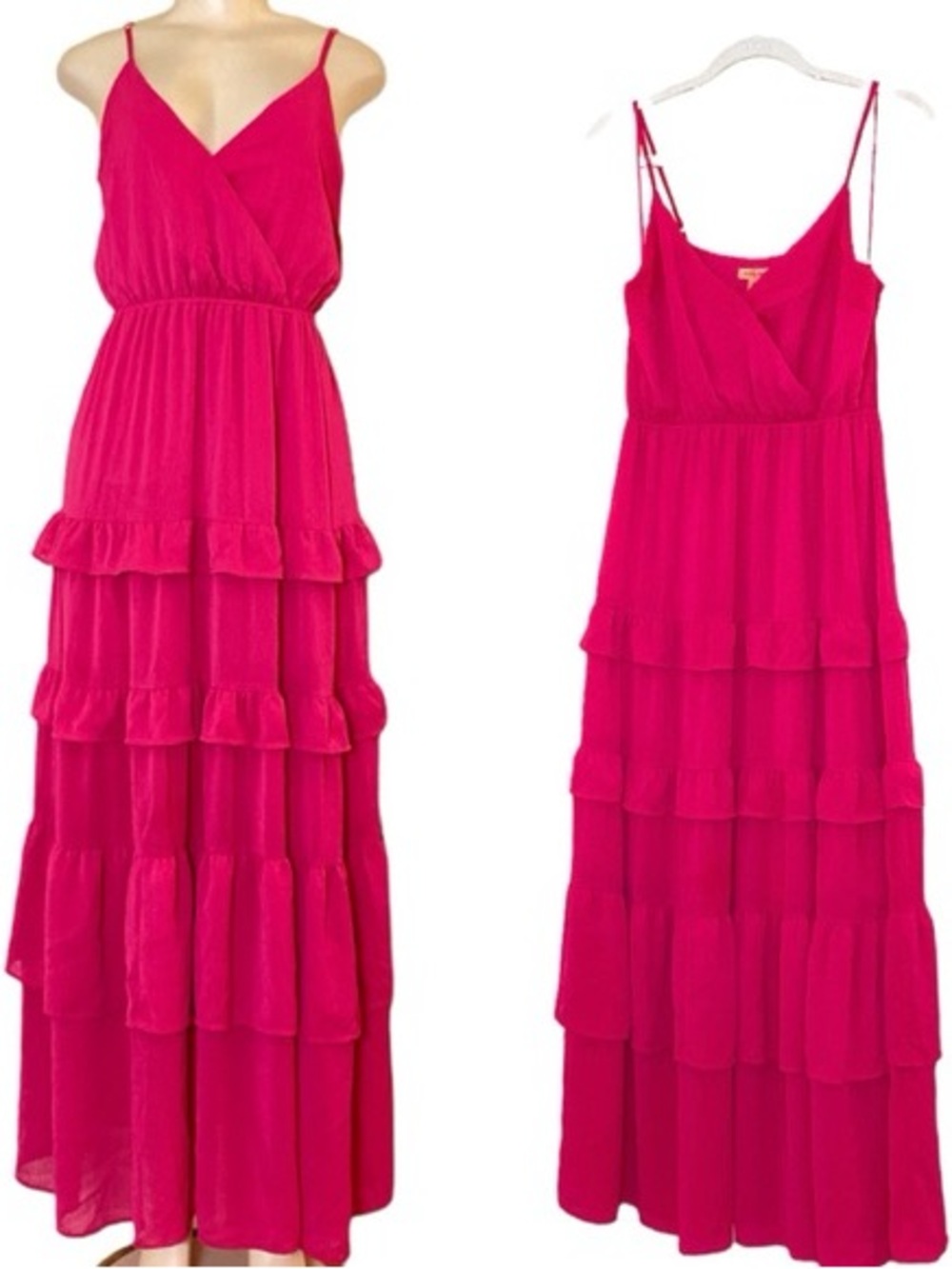 Flying Tomato Women’s Hot Pink Tiered Maxi Dress with Spaghetti Straps